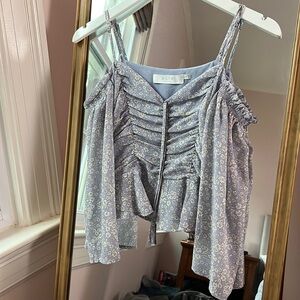 Astr blue floral off shoulder cropped blouse